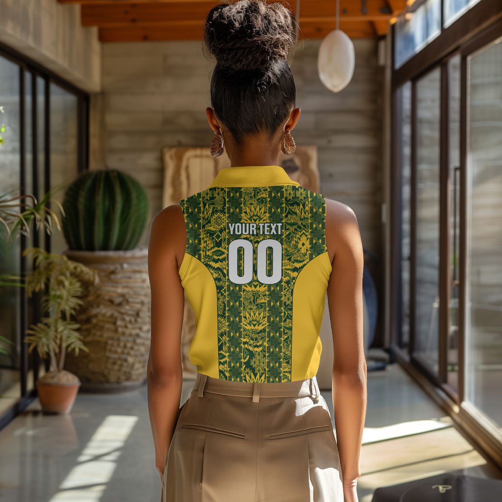 South Africa Indebe Yomhlaba Custom Women Sleeveless Polo Shirt Ndebele Art Gold Edition