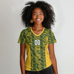 South Africa Indebe Yomhlaba Custom Women V-Neck T-Shirt Ndebele Art Gold Edition