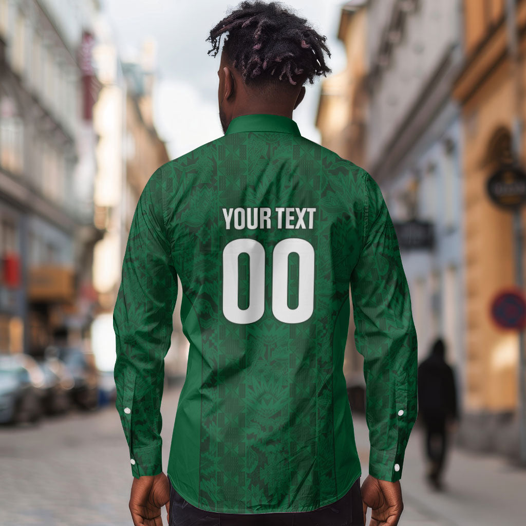South Africa Indebe Yomhlaba Custom Long Sleeve Button Shirt Ndebele Art Green Edition