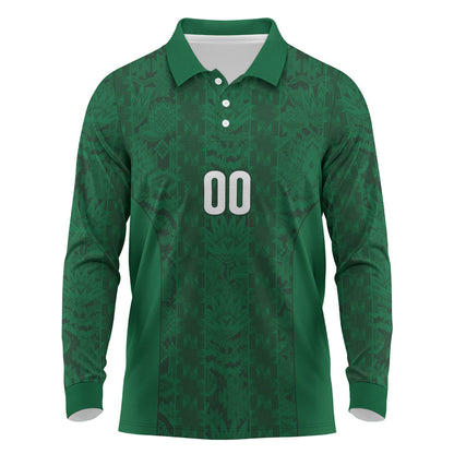 South Africa Indebe Yomhlaba Custom Long Sleeve Polo Shirt Ndebele Art Green Edition