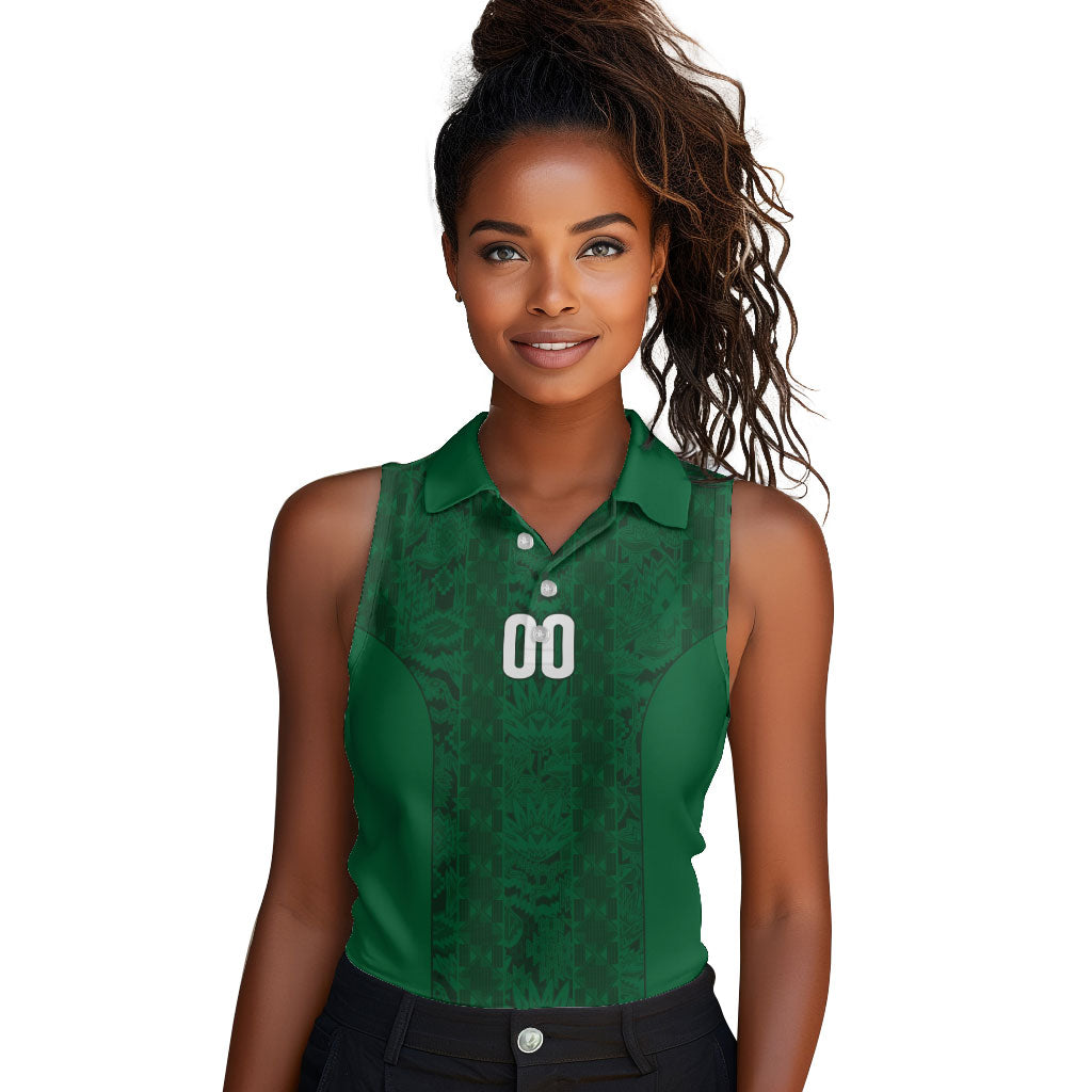 South Africa Indebe Yomhlaba Custom Women Sleeveless Polo Shirt Ndebele Art Green Edition