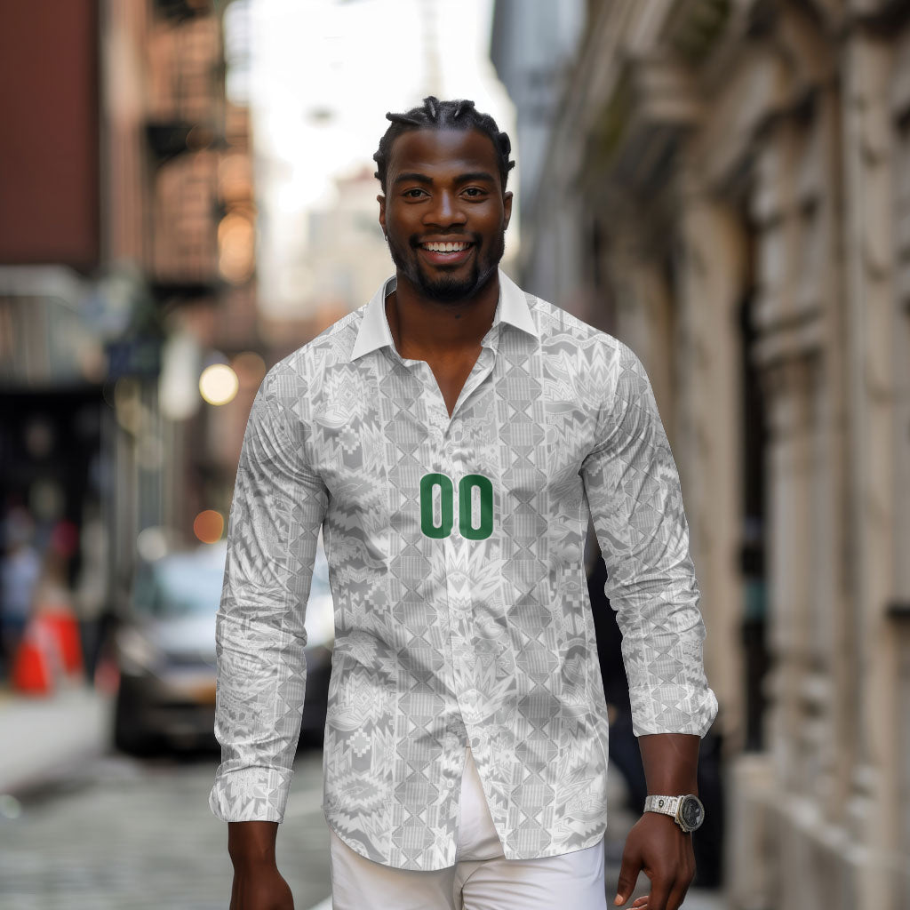 South Africa Indebe Yomhlaba Custom Long Sleeve Button Shirt Ndebele Art White Edition