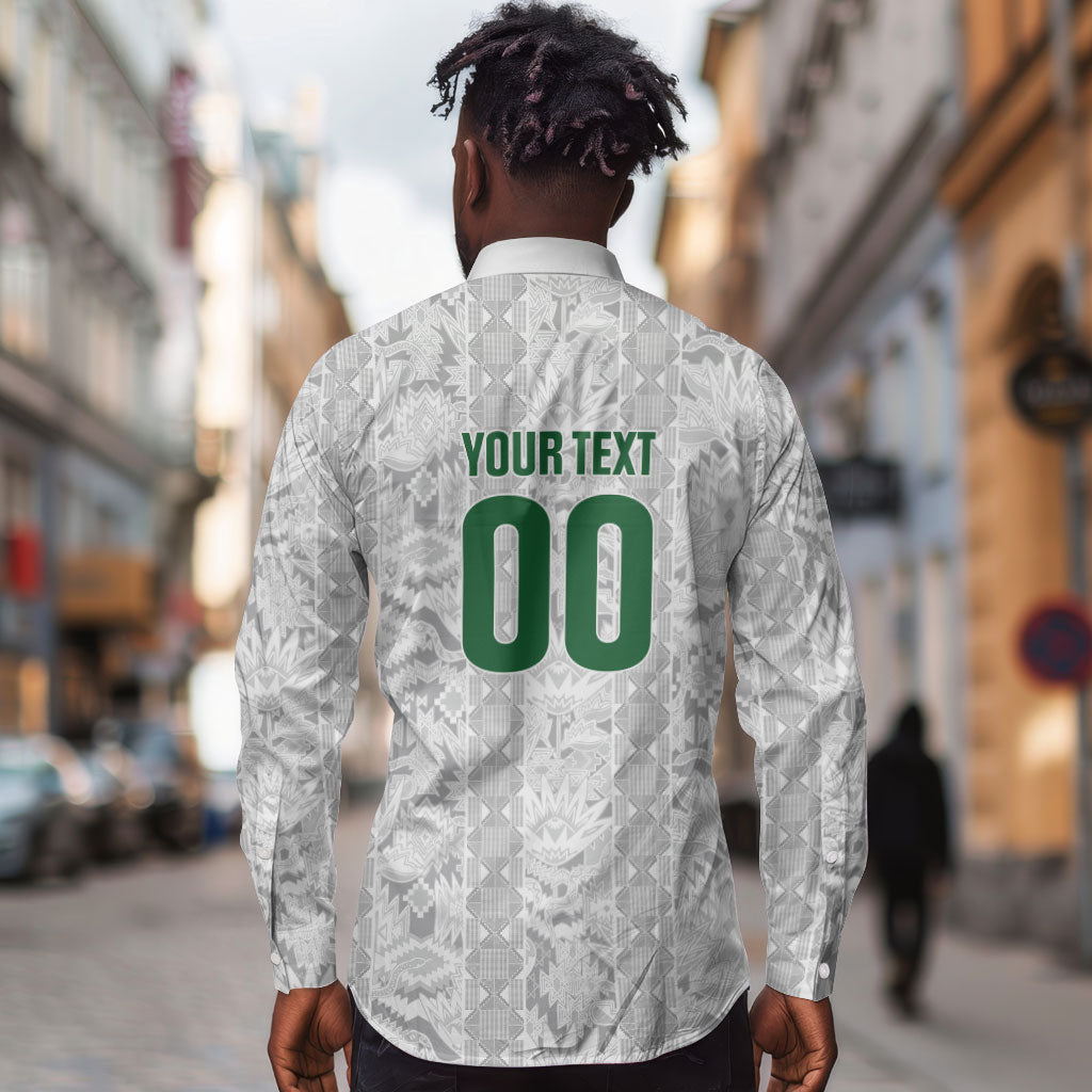 South Africa Indebe Yomhlaba Custom Long Sleeve Button Shirt Ndebele Art White Edition