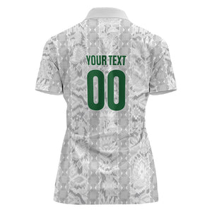 South Africa Indebe Yomhlaba Custom Women Polo Shirt Ndebele Art White Edition
