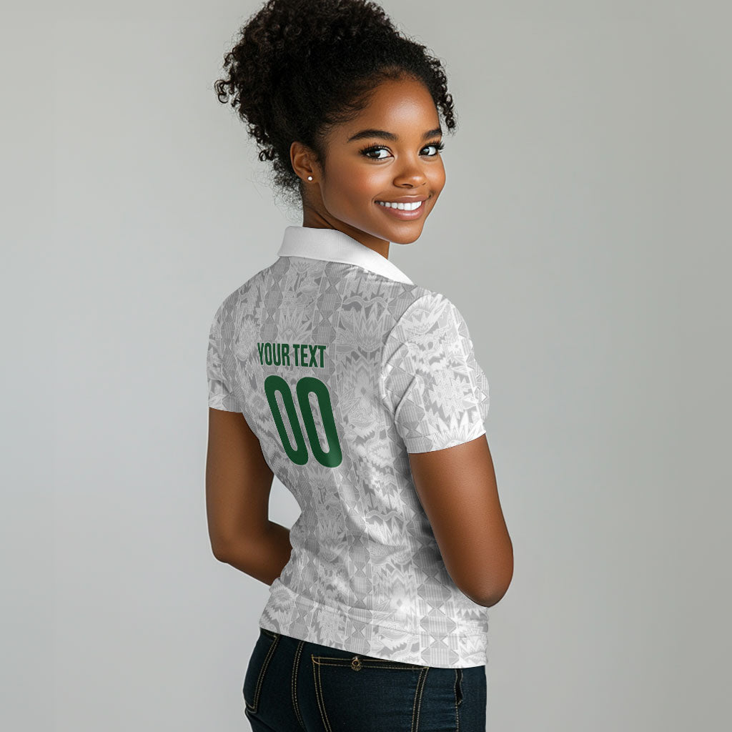 South Africa Indebe Yomhlaba Custom Women Polo Shirt Ndebele Art White Edition