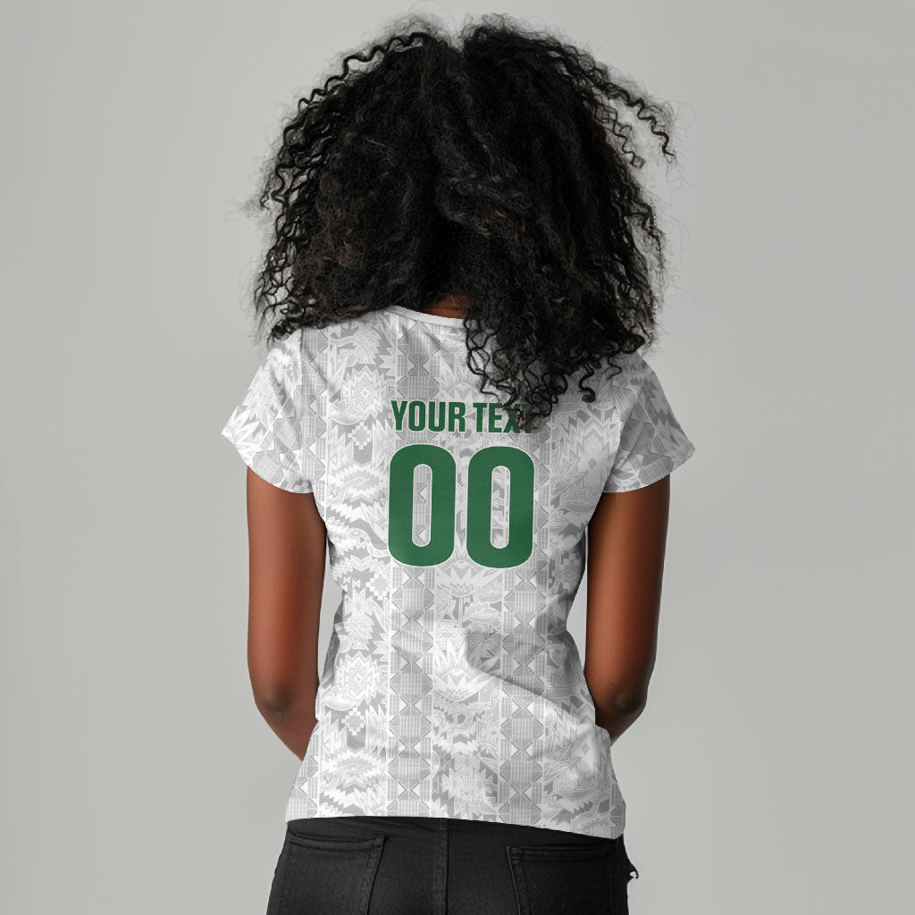 South Africa Indebe Yomhlaba Custom Women V-Neck T-Shirt Ndebele Art White Edition