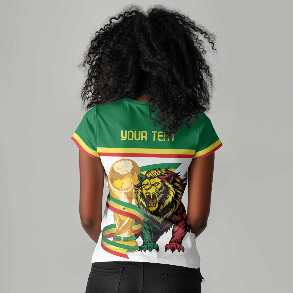 Personalized Senegal WC26 Future Champions Women V-Neck T-Shirt Lions de la Teranga Allez Gainde