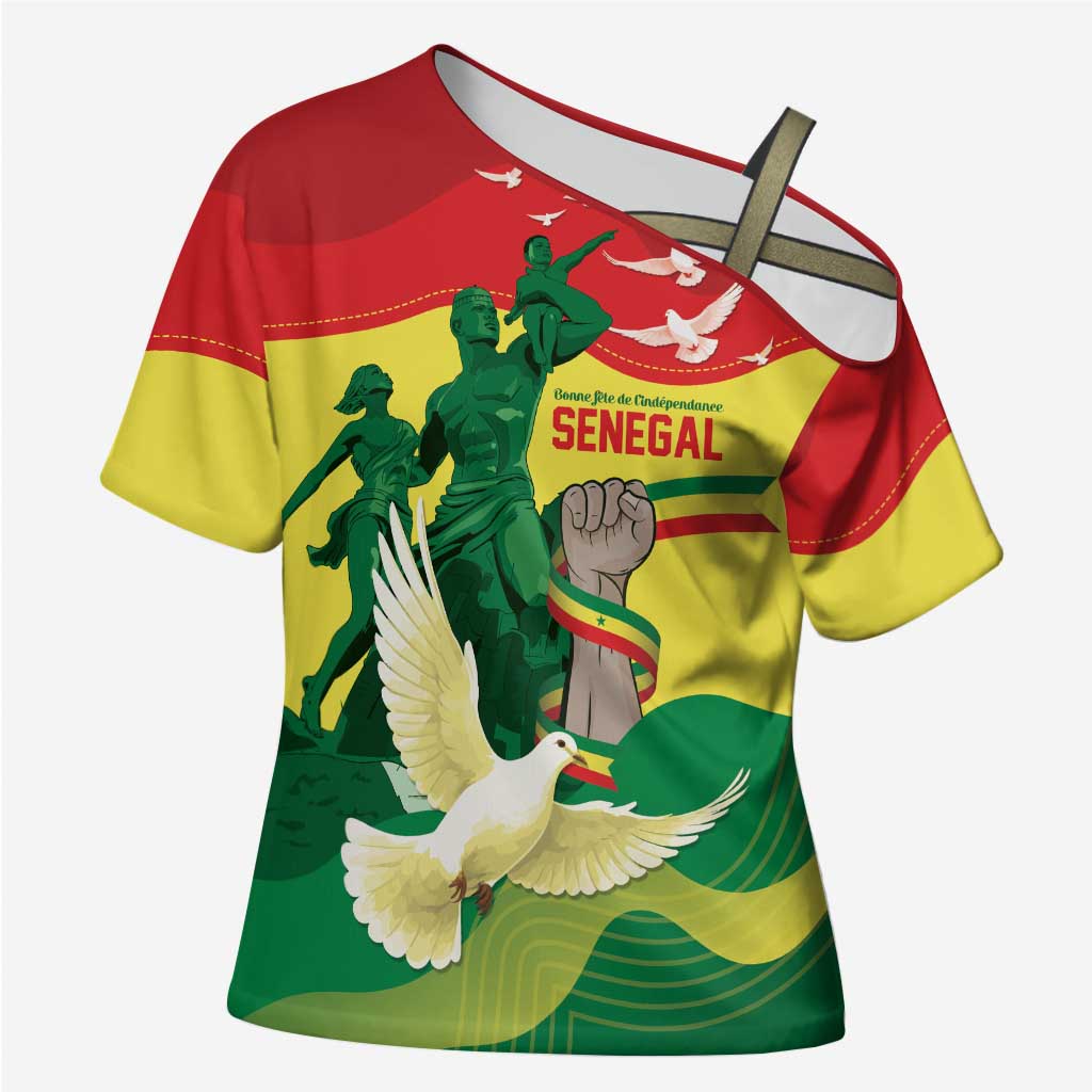Personalized Senegal Independence Day Cross Shoulder Shirt African Renaissance Monument