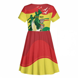 Personalized Senegal Independence Day Kid Short Sleeve Dress African Renaissance Monument