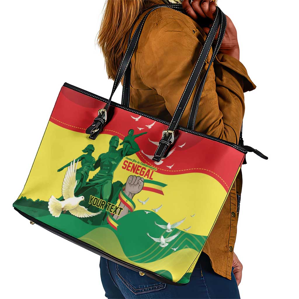 Personalized Senegal Independence Day Leather Tote Bag African Renaissance Monument