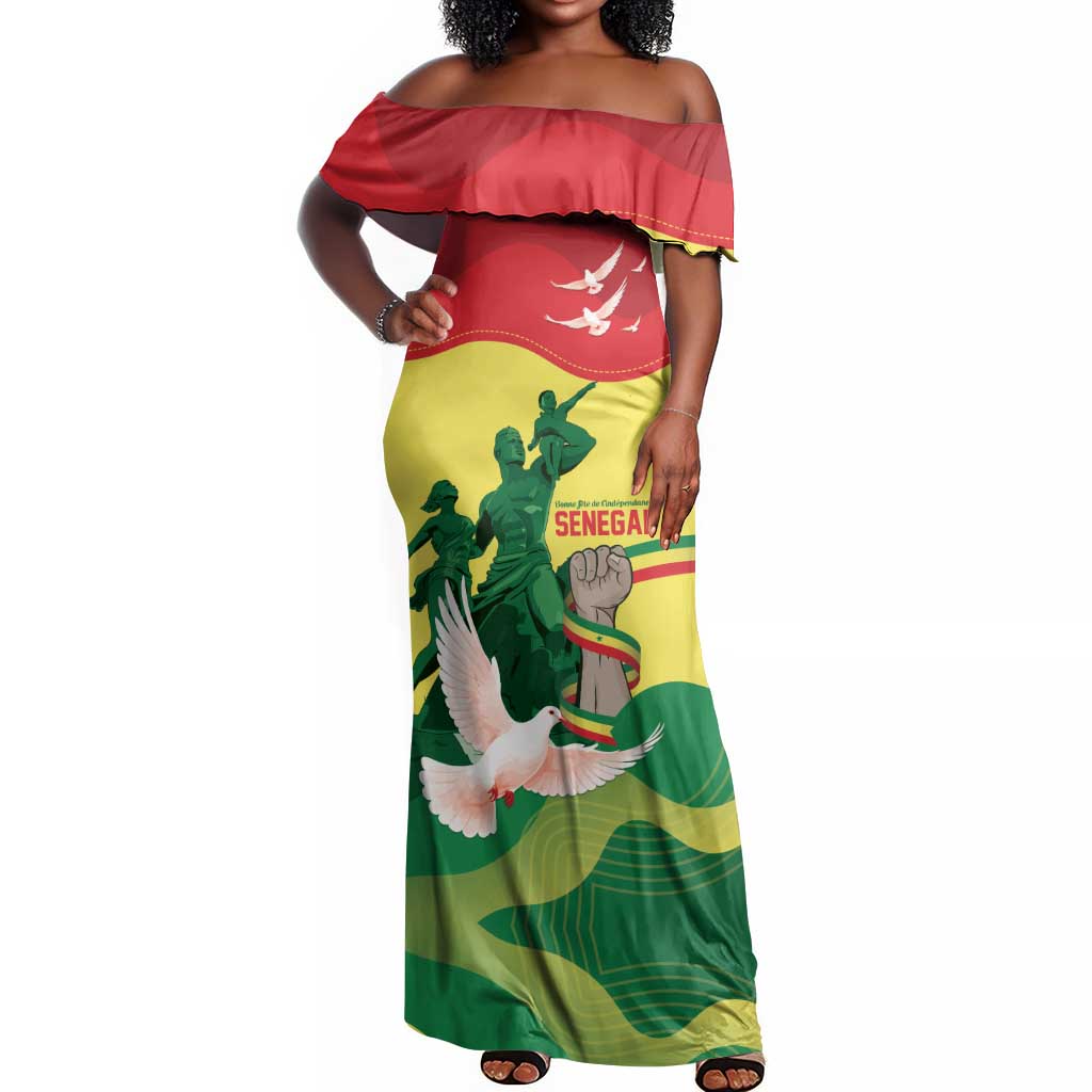 Personalized Senegal Independence Day Off Shoulder Maxi Dress African Renaissance Monument