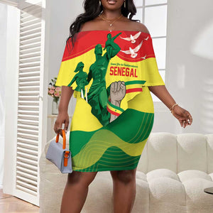 Personalized Senegal Independence Day Off Shoulder Short Dress African Renaissance Monument