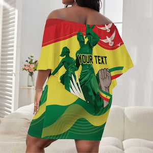 Personalized Senegal Independence Day Off Shoulder Short Dress African Renaissance Monument