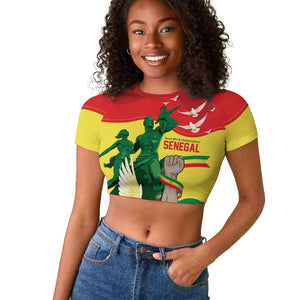Personalized Senegal Independence Day Raglan Cropped T shirt African Renaissance Monument