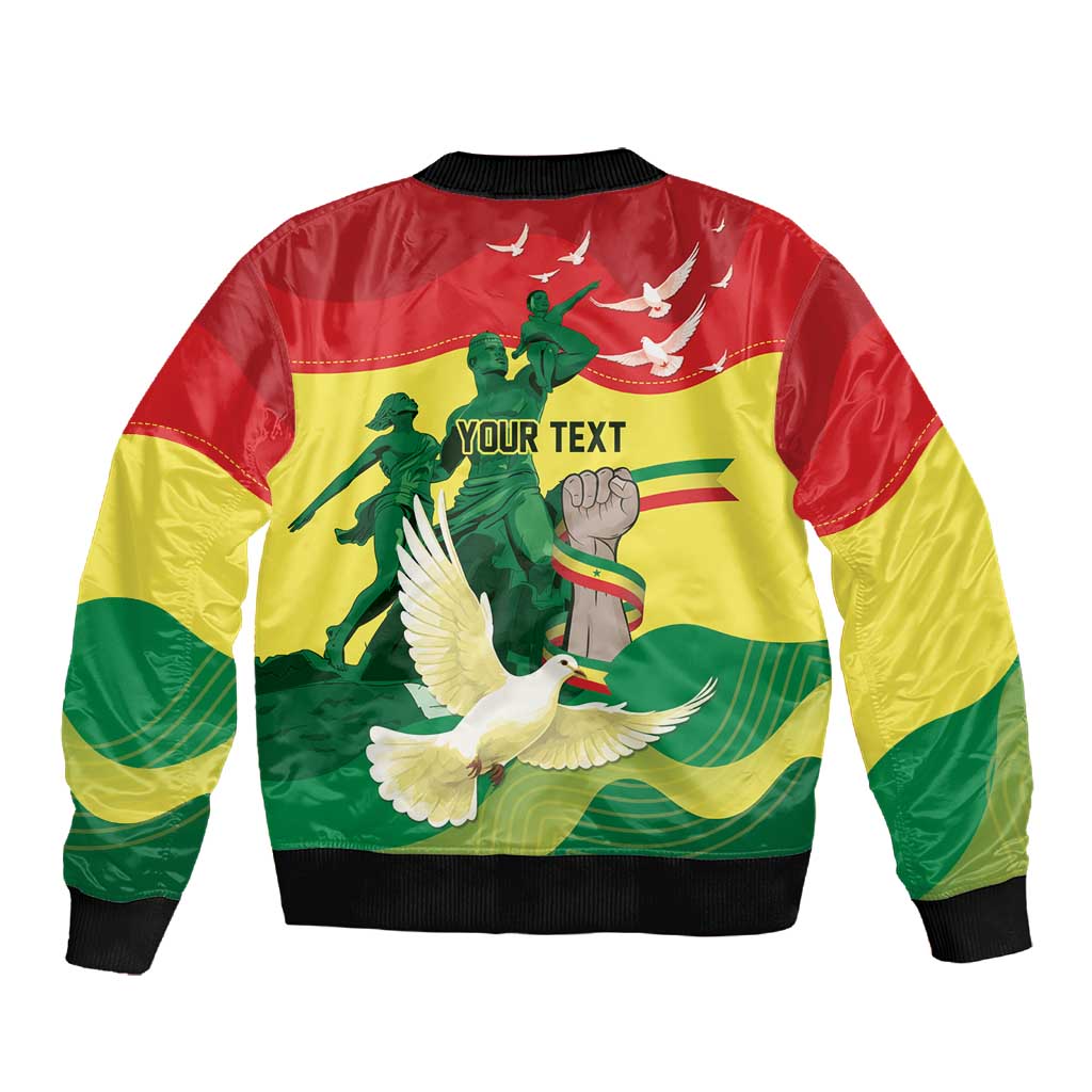 Personalized Senegal Independence Day Sleeve Zip Bomber Jacket African Renaissance Monument