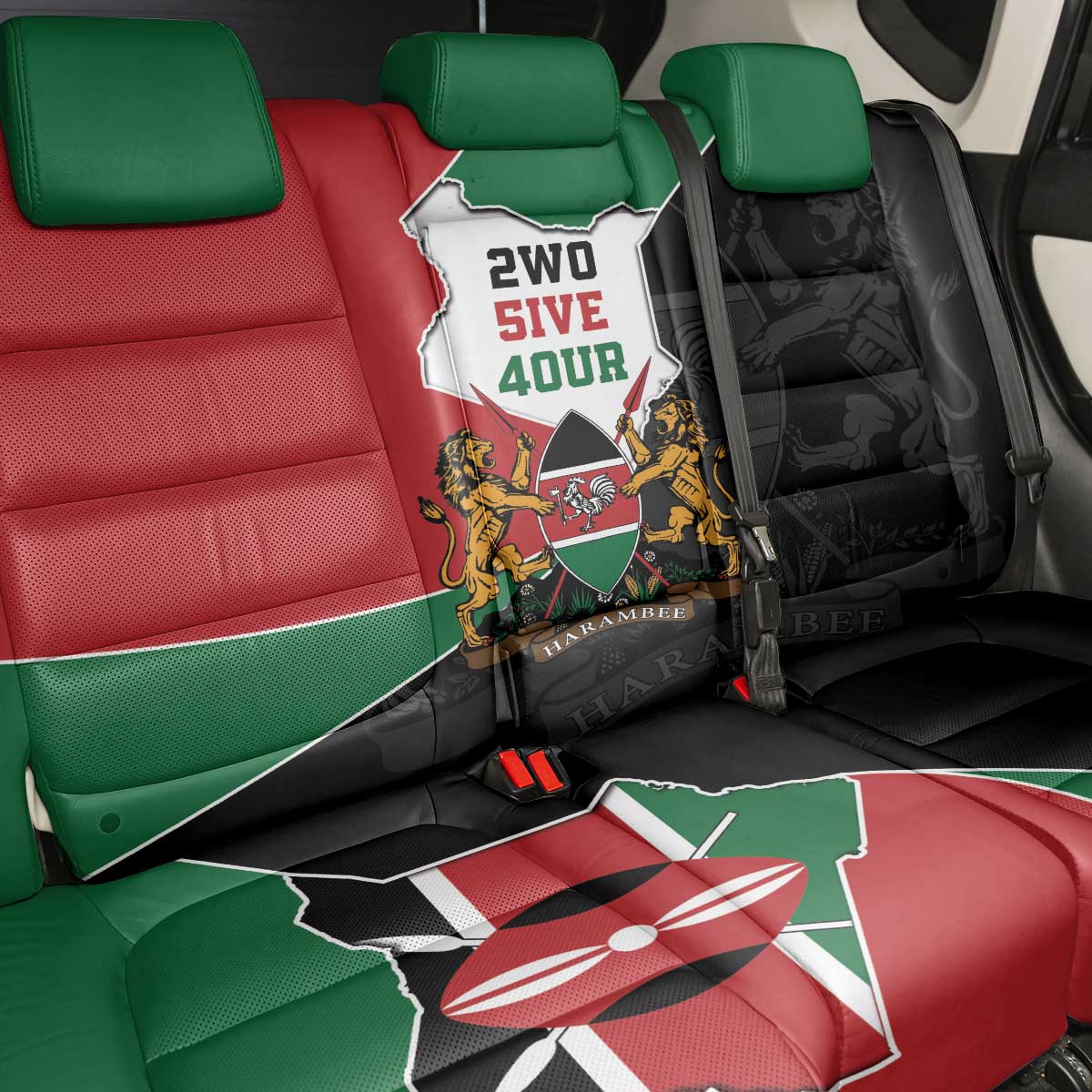 Kenya 254 Back Car Seat Cover Kenyan Flag Map Double Lion Shield - African Pride
