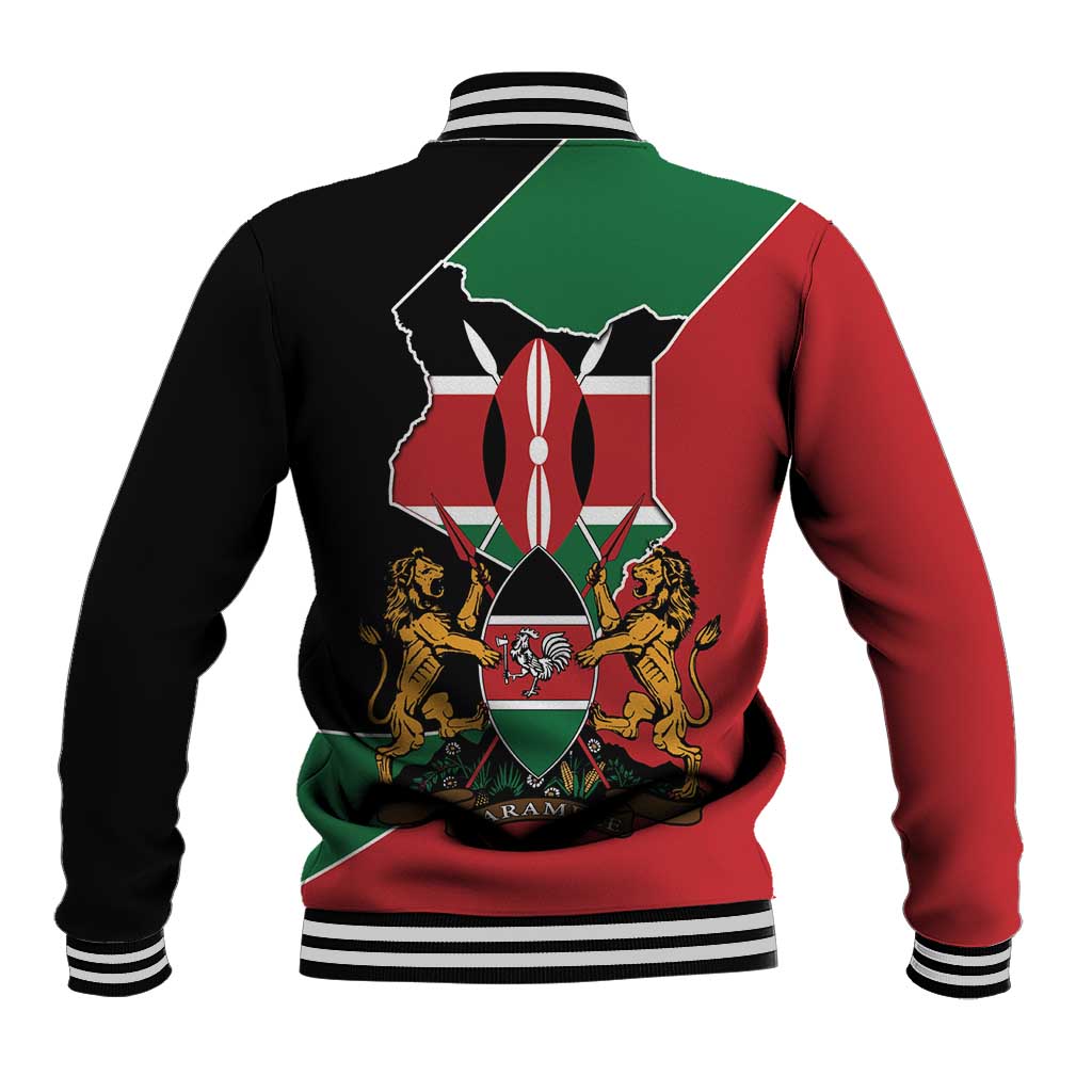 Kenya 254 Baseball Jacket Kenyan Flag Map Double Lion Shield - African Pride