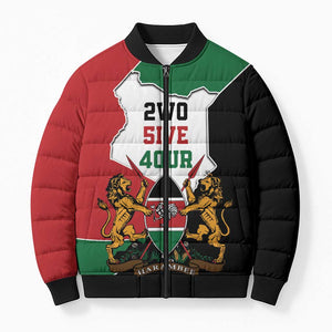 Kenya 254 Bomber Puffer Jacket Kenyan Flag Map Double Lion Shield