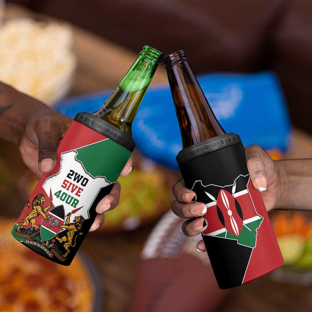 Kenya 254 4 in 1 Can Cooler Tumbler Kenyan Flag Map Double Lion Shield - African Pride