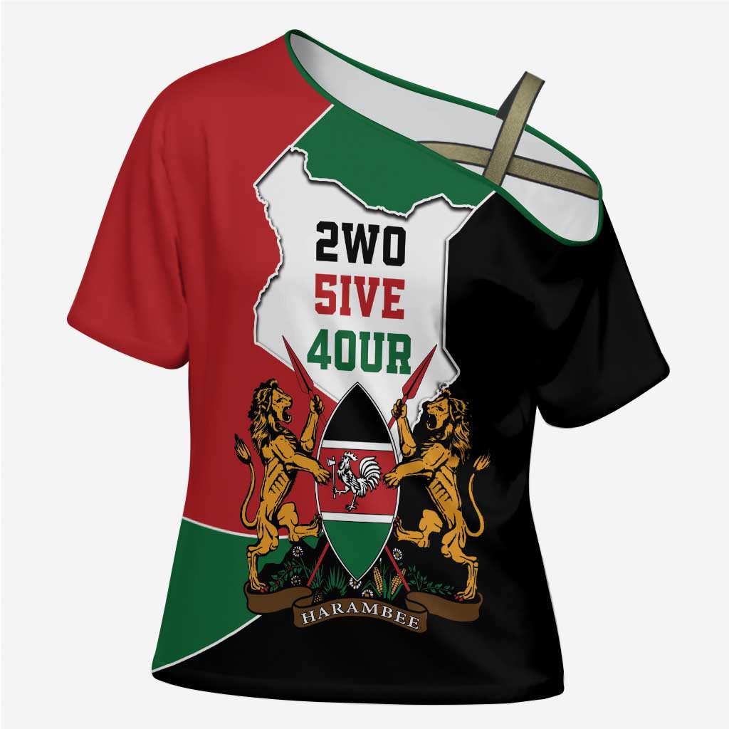 Kenya 254 Cross Shoulder Shirt Kenyan Flag Map Double Lion Shield