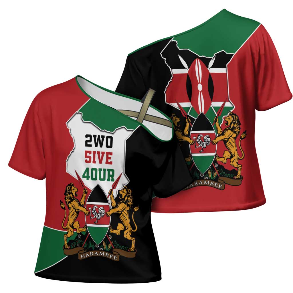 Kenya 254 Cross Shoulder Shirt Kenyan Flag Map Double Lion Shield