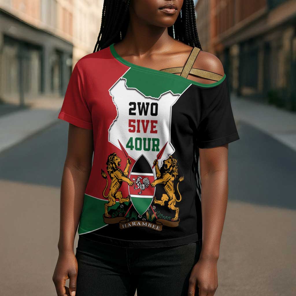 Kenya 254 Cross Shoulder Shirt Kenyan Flag Map Double Lion Shield