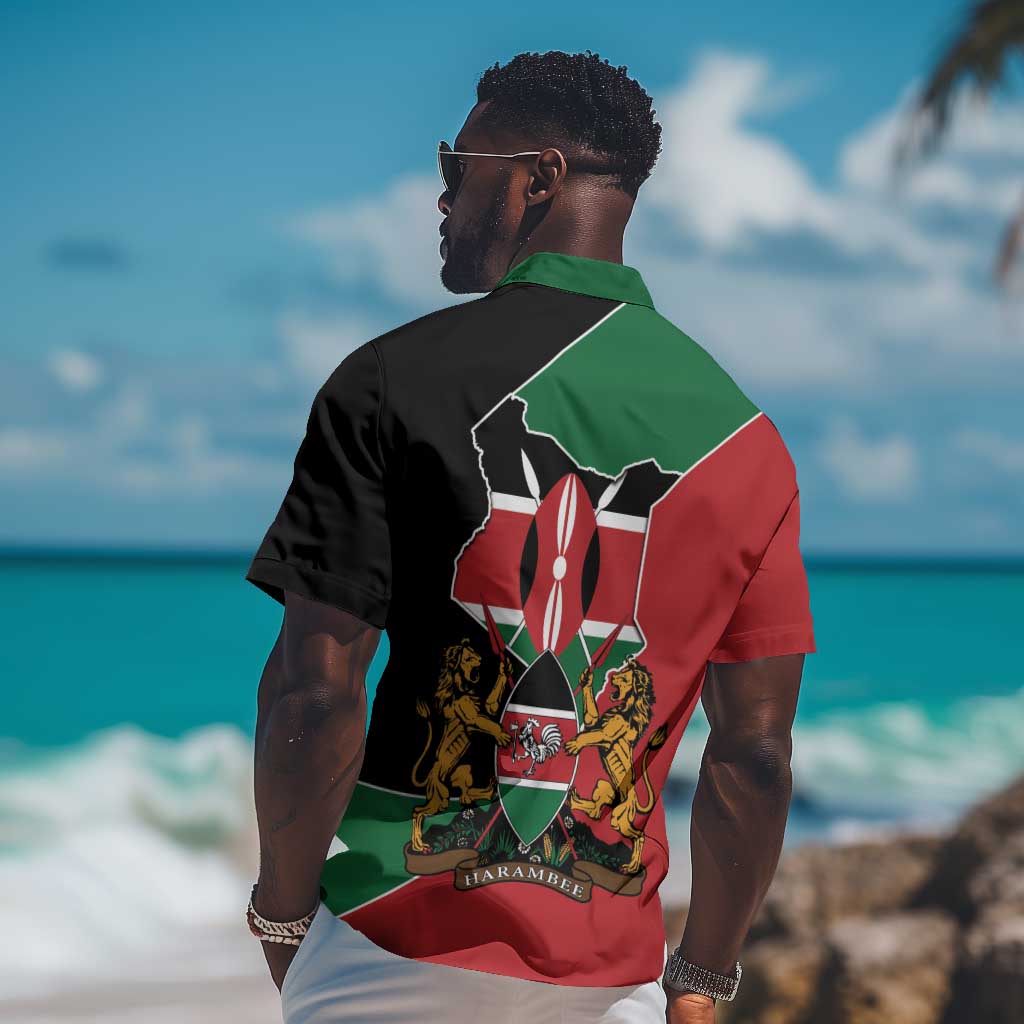 Kenya 254 Hawaiian Shirt Kenyan Flag Map Double Lion Shield - African Pride