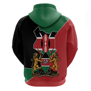 Kenya 254 Hoodie Kenyan Flag Map Double Lion Shield - African Pride