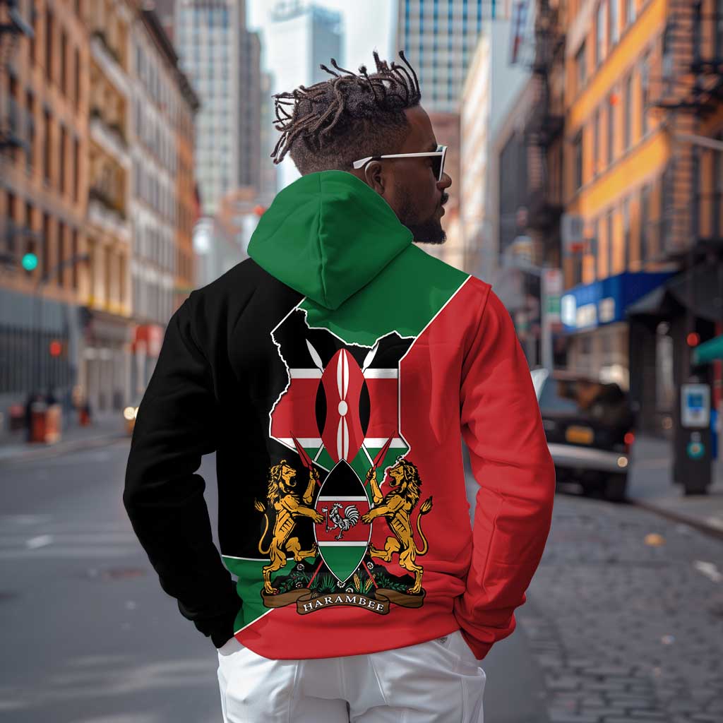 Kenya 254 Hoodie Kenyan Flag Map Double Lion Shield - African Pride