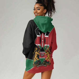 Kenya 254 Hoodie Dress Kenyan Flag Map Double Lion Shield - African Pride