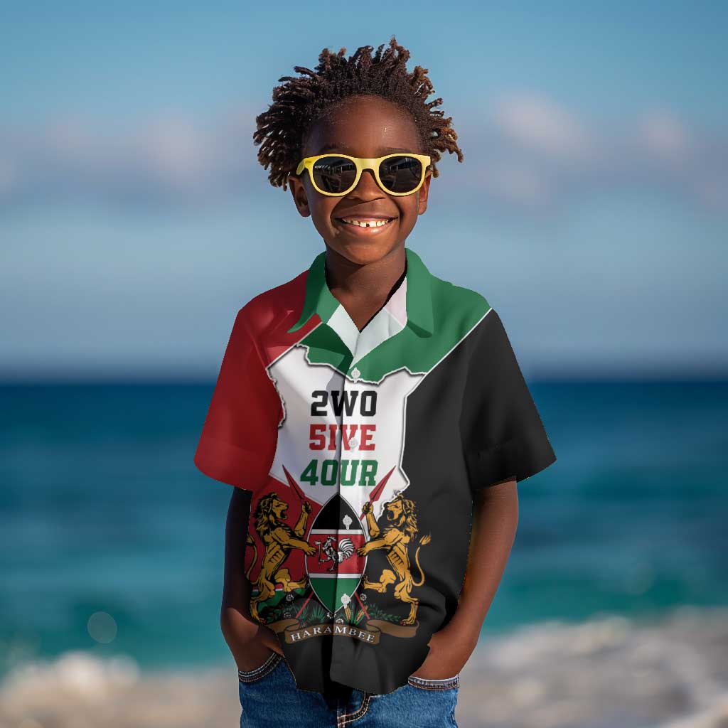 Kenya 254 Kid Hawaiian Shirt Kenyan Flag Map Double Lion Shield - African Pride