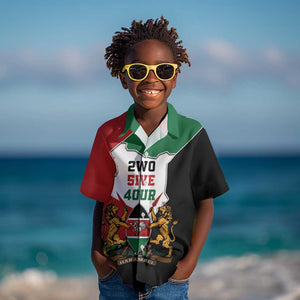 Kenya 254 Kid Hawaiian Shirt Kenyan Flag Map Double Lion Shield - African Pride