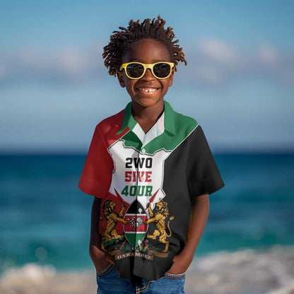 Kenya 254 Kid Hawaiian Shirt Kenyan Flag Map Double Lion Shield - African Pride