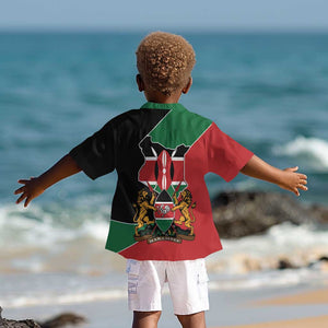 Kenya 254 Kid Hawaiian Shirt Kenyan Flag Map Double Lion Shield - African Pride