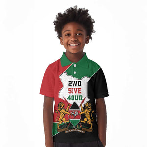 Kenya 254 Kid Polo Shirt Kenyan Flag Map Double Lion Shield - African Pride