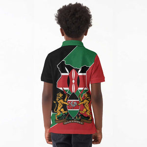 Kenya 254 Kid Polo Shirt Kenyan Flag Map Double Lion Shield - African Pride