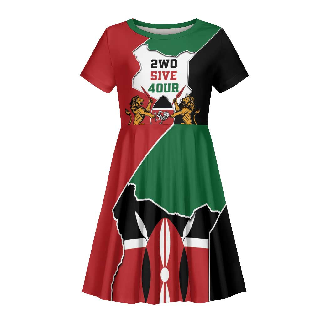 Kenya 254 Kid Short Sleeve Dress Kenyan Flag Map Double Lion Shield - African Pride