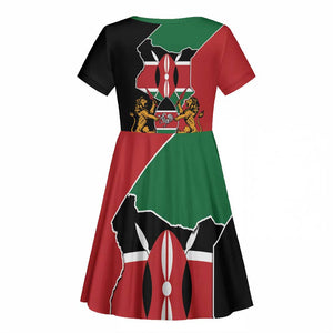 Kenya 254 Kid Short Sleeve Dress Kenyan Flag Map Double Lion Shield - African Pride