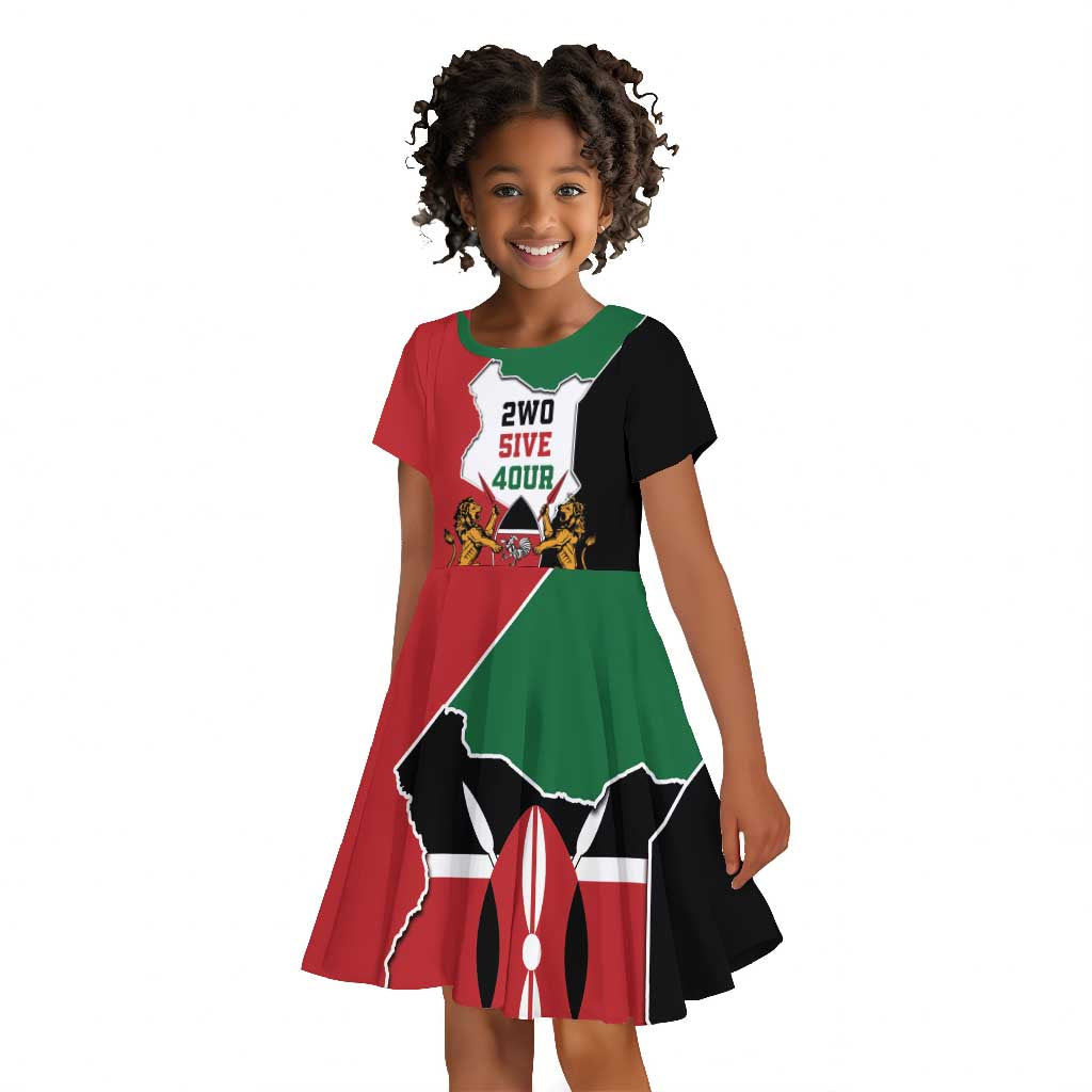 Kenya 254 Kid Short Sleeve Dress Kenyan Flag Map Double Lion Shield - African Pride