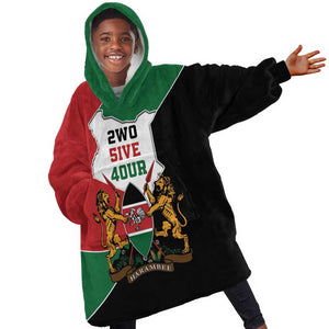 Kenya 254 Kid Wearable Blanket Hoodie Kenyan Flag Map Double Lion Shield - African Pride