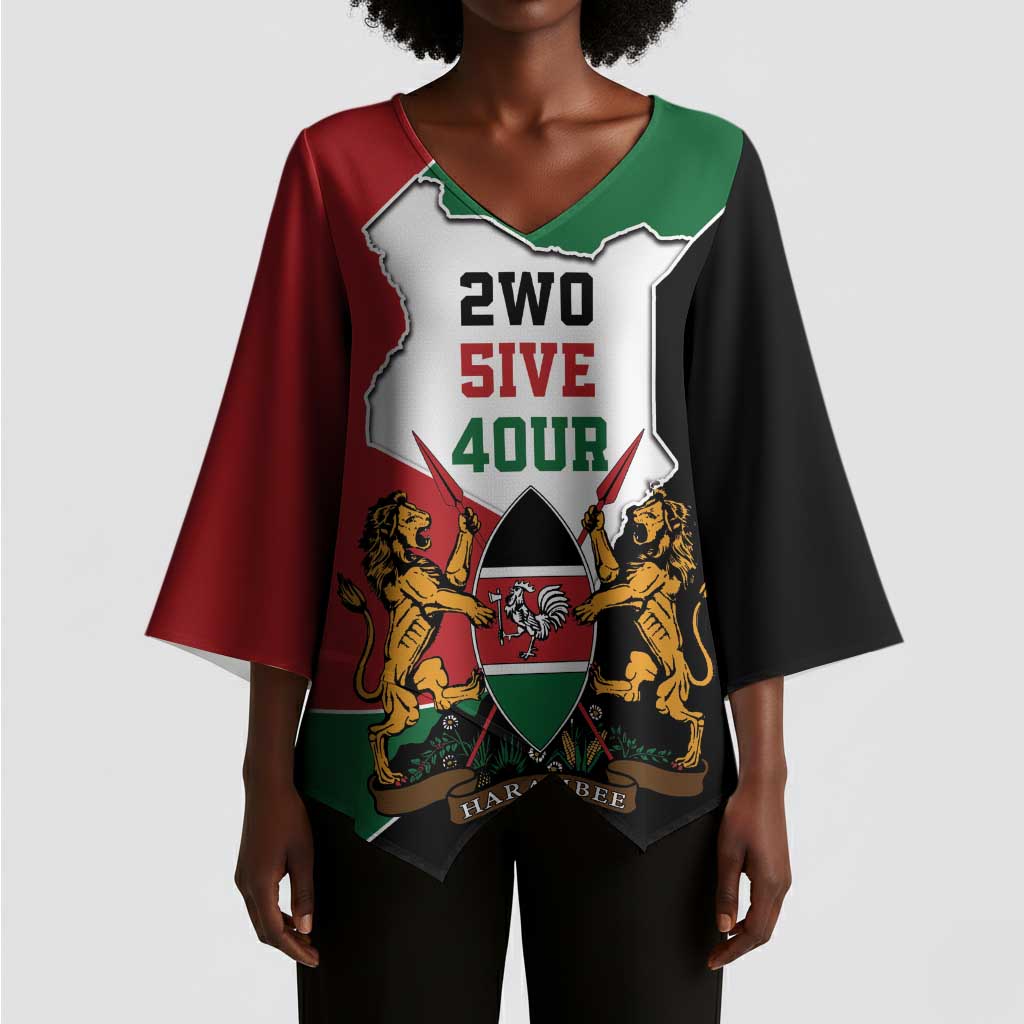 Kenya 254 Kimono Sleeve Blouse Kenyan Flag Map Double Lion Shield