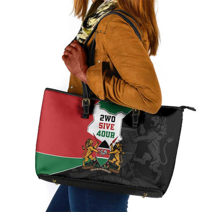 Kenya 254 Leather Tote Bag Kenyan Flag Map Double Lion Shield - African Pride