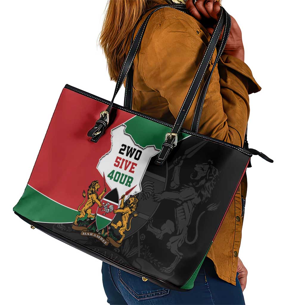 Kenya 254 Leather Tote Bag Kenyan Flag Map Double Lion Shield - African Pride