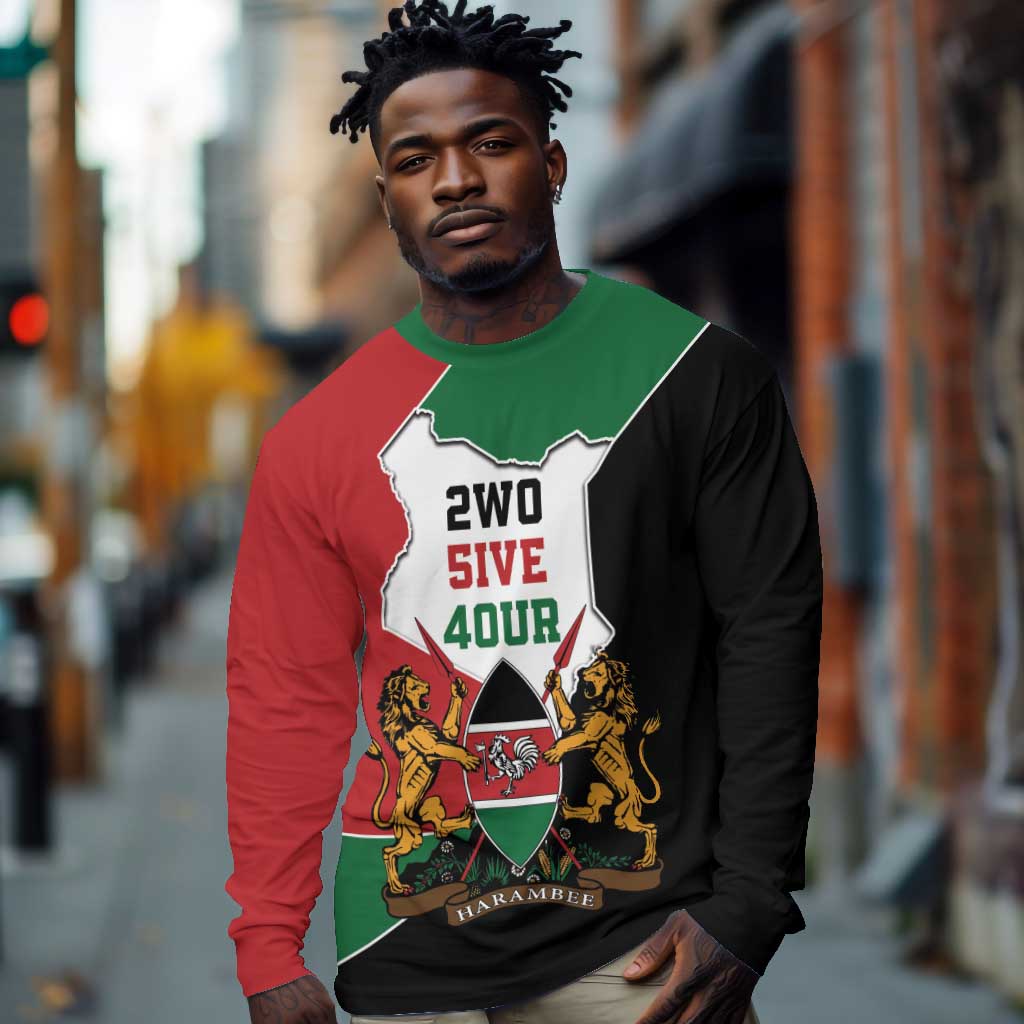 Kenya 254 Long Sleeve Shirt Kenyan Flag Map Double Lion Shield - African Pride