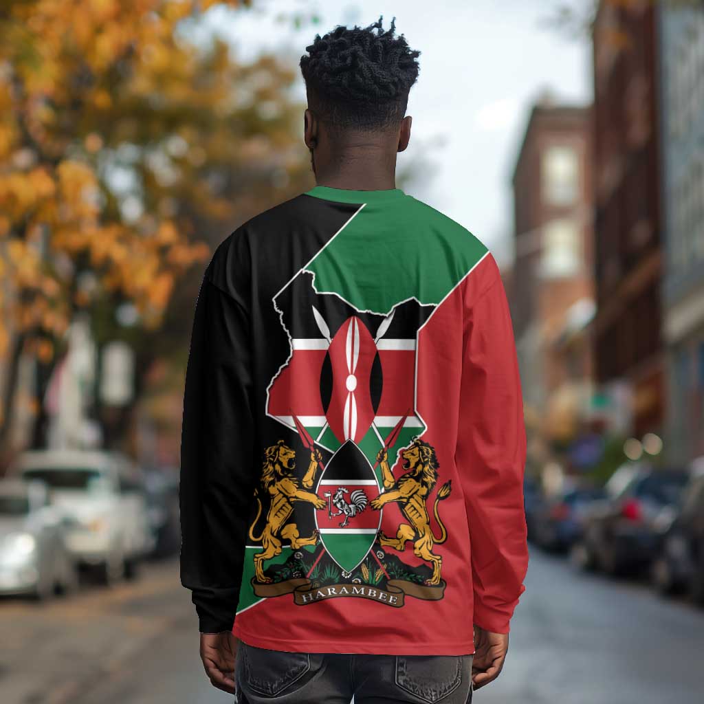 Kenya 254 Long Sleeve Shirt Kenyan Flag Map Double Lion Shield - African Pride