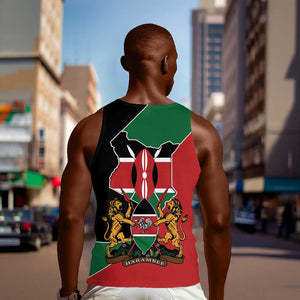 Kenya 254 Men Tank Top Kenyan Flag Map Double Lion Shield - African Pride