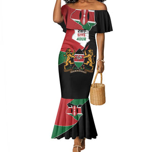 Kenya 254 Mermaid Dress Kenyan Flag Map Double Lion Shield - African Pride