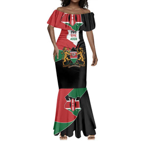 Kenya 254 Mermaid Dress Kenyan Flag Map Double Lion Shield - African Pride