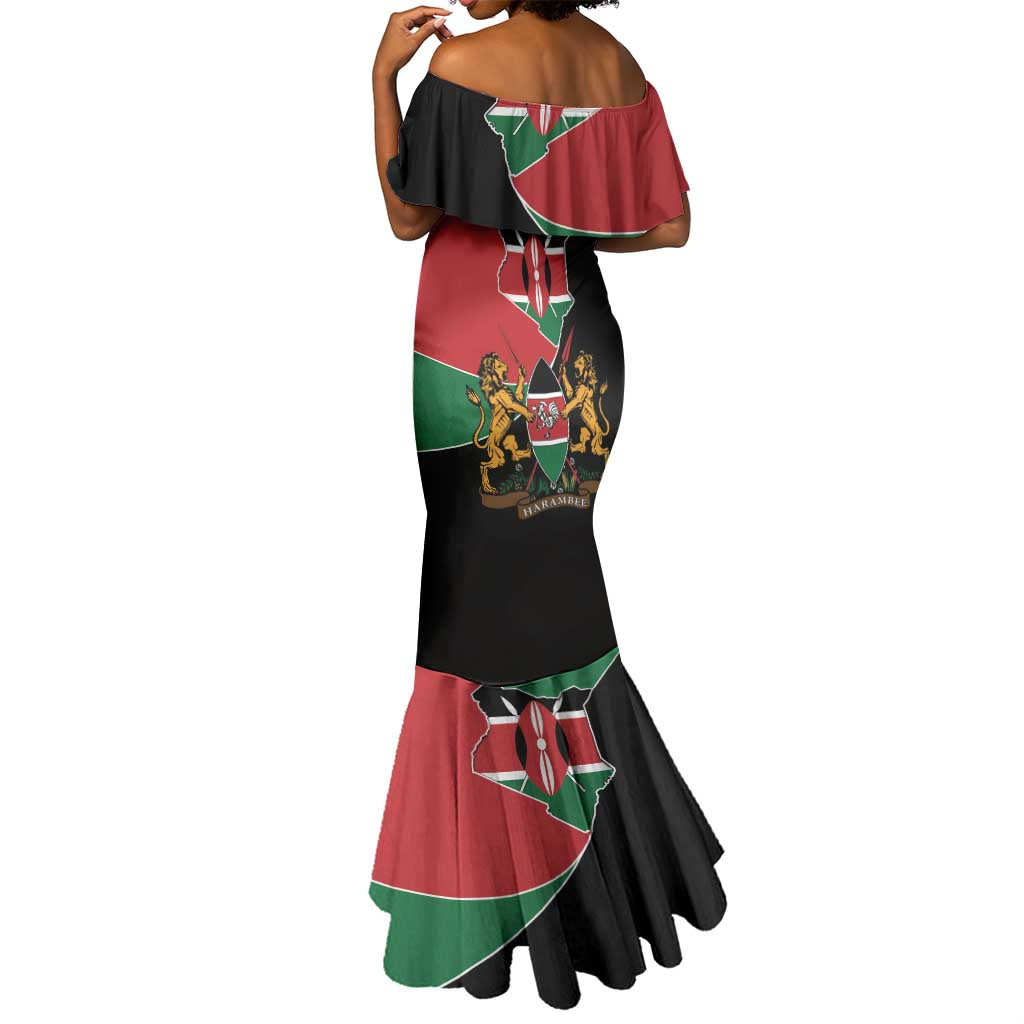 Kenya 254 Mermaid Dress Kenyan Flag Map Double Lion Shield - African Pride