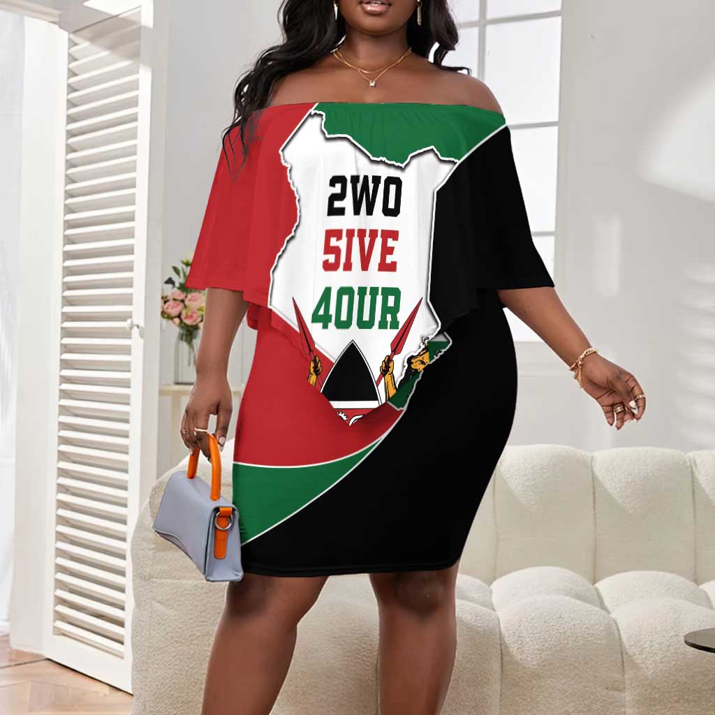 Kenya 254 Off Shoulder Short Dress Kenyan Flag Map Double Lion Shield - African Pride